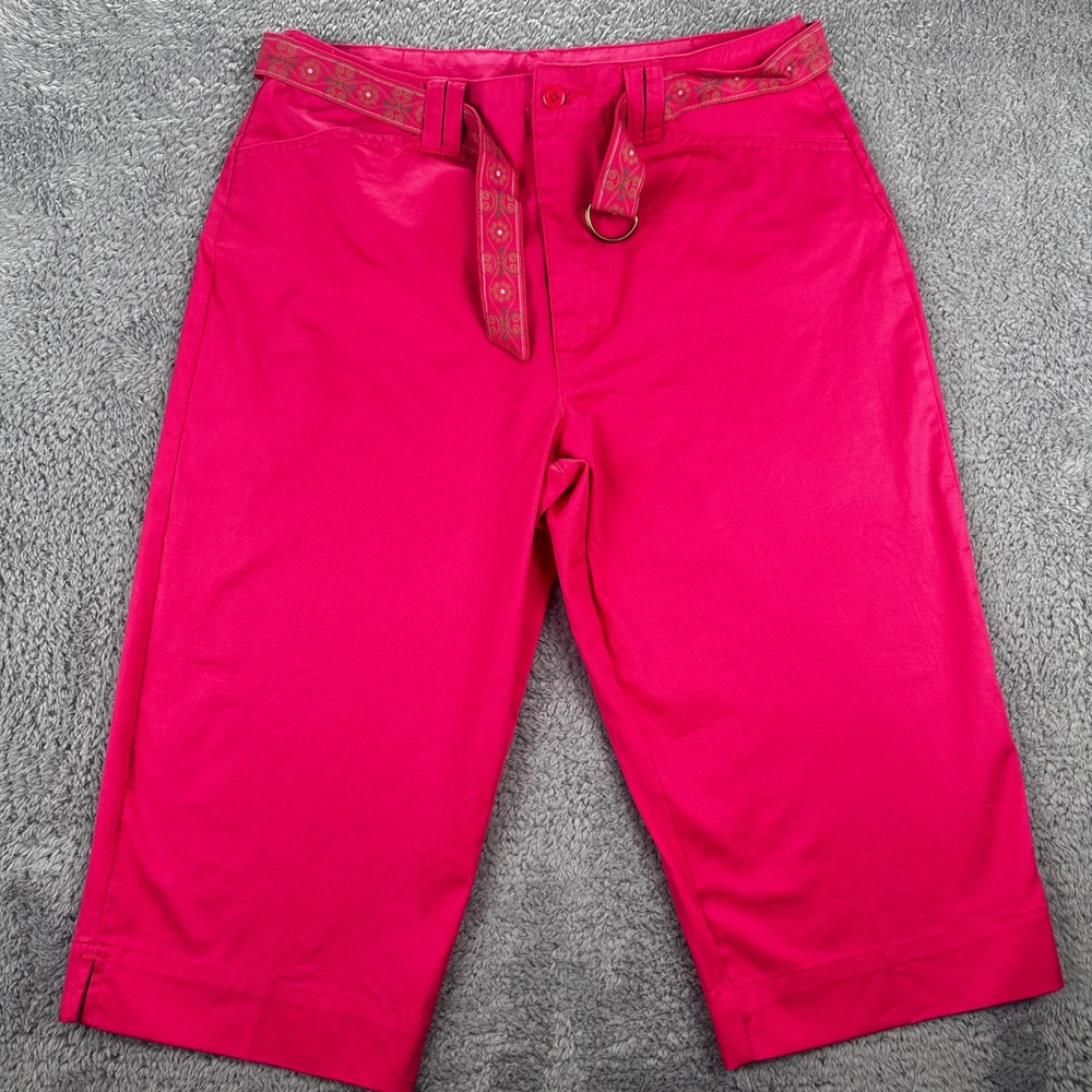 White Stag Capri Pants Women 10 Coral Pink Stretch‎ Belted WS513240